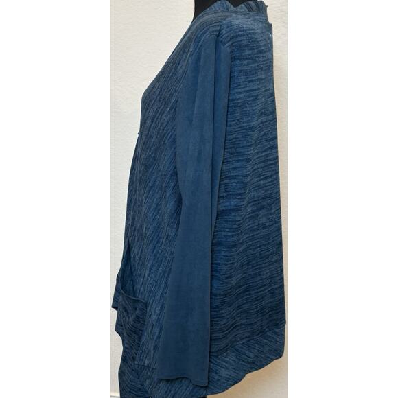 LOGO Lori Goldstein Teal Slub Full Zip Knit Jacket Cardigan Size Large - Picture 2 of 4